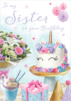 Sister Unicorn Cake Birthday Card