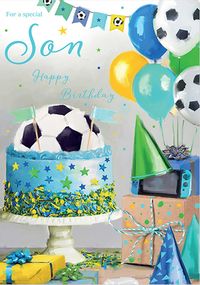 Tap to view Special Son Football Cake Birthday Card