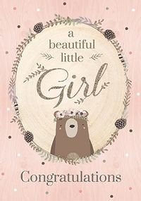 Tap to view Beautiful Little Girl New Baby Card - Winter Wonderland