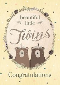 Beautiful Little Twins New Baby Card - Winter Wonderland