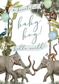 Elephants Baby Boy Announcement Card