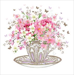Flower Tea Cup Birthday Card