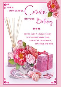 Tap to view Wonderful Cousin Floral Teacup Birthday Card