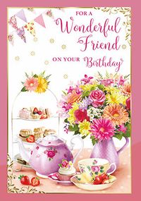 Wonderful Friend Afternoon Tea Birthday Card