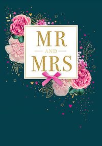 Mr and Mrs Pink Rose Wedding Card