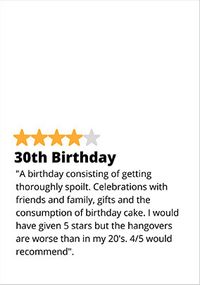 Star Review 30th Birthday Card