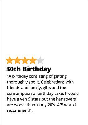Star Review 30th Birthday Card | Funky Pigeon