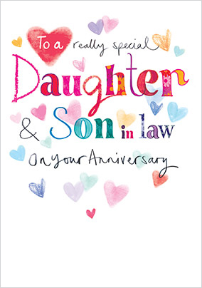 SON & DAUGHTER IN LAW ANNIVERSARY CARD WEDDING CUTE TRADITIONAL SON AND DAUGHTER 