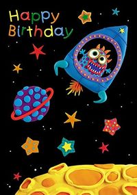Alien Rocket Birthday Card