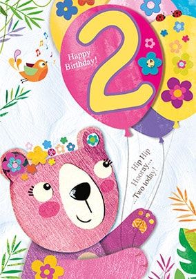 2nd Birthday Bear Card - JoJo's Jungle
