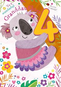 Tap to view Granddaughter 4 Today Koala Birthday Card - JoJo's Jungle