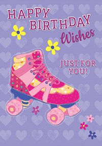 Rollerskates Girls Birthday Card