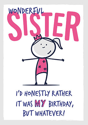 Wonderful Sister fun personalised Birthday Card