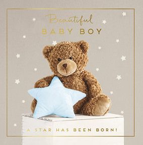 Beautiful New Baby Boy Teddy Card