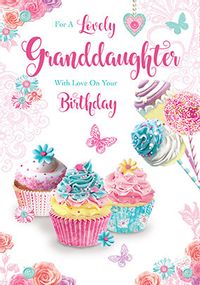 Tap to view Lovely Granddaughter Cupcakes Birthday Card