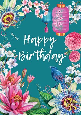 Flowers and Birds Birthday Card