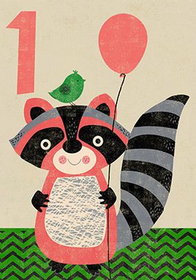 1st Birthday Raccoon Card