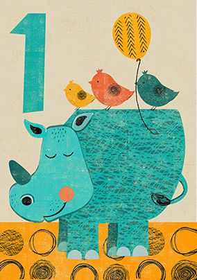 1st Birthday Rhino Card