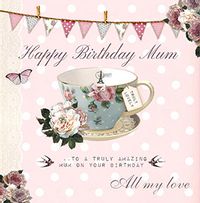 Mum Birthday Card - Peony Teacup