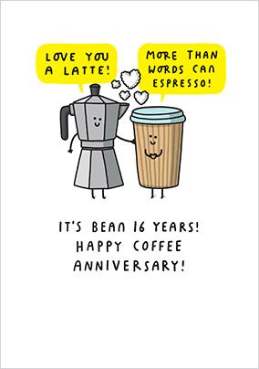 16 Years Coffee Anniversary Card