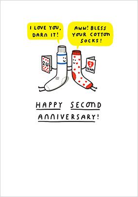 Bless your Cotton socks 2nd Anniversary Card