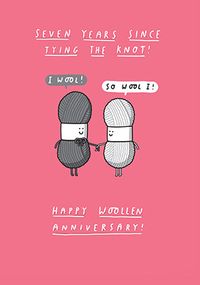 7 Years Cute Woollen Anniversary Card