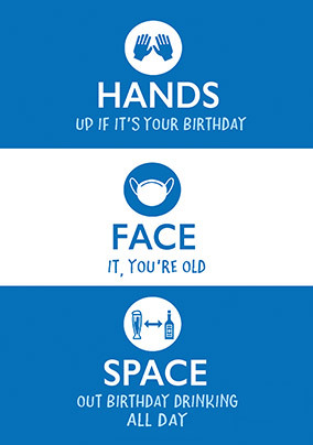 Hands Face Space Birthday Card Lockdown Pun A6 Card