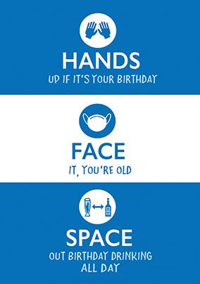 Hands. Face. Space. Funny Birthday Card