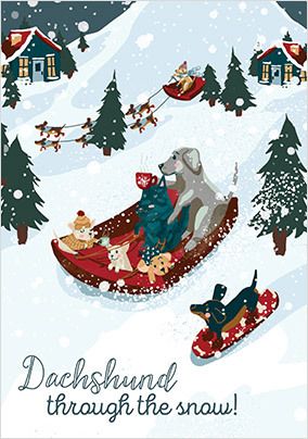 Dachshund Through the Snow Christmas Card