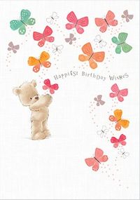 Birthday Wishes Bear and Butterflies Card
