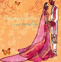 Tap to view Wedding Congratulations Card - Pink Sari & Orange Butterflies