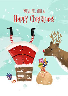 Happy Christmas Santa in a Chimney Card
