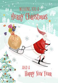 Tap to view Merry Christmas Skiing Santa Card