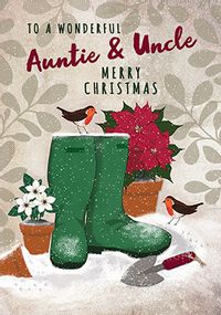Wellies personalised Auntie & Uncle Christmas card