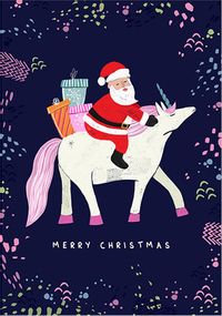 Santa on Unicorn Christmas card