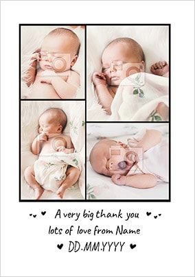 Thank You New Baby Personalised 4 Photo Card