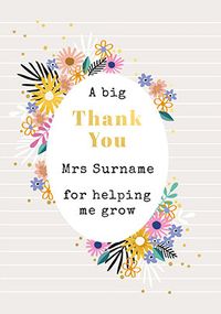 Floral Thank You Teacher Personalised Card