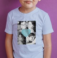 Tap to view Four Photo Upload Personalised Blue Heart Toddlers T-Shirt