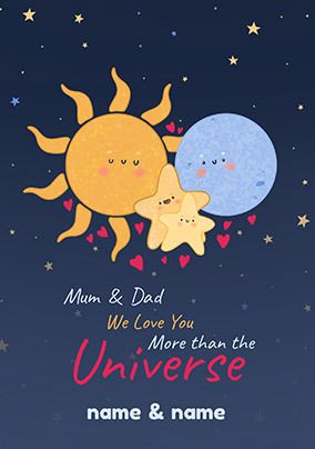 Mum & Dad Moon And Stars Personalised Valentine Card