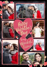 Tap to view Fiancé Valentine's Day Multi Photo Upload Card - Black & Gold