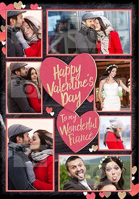 Fiancé Valentine's Day Multi Photo Upload Card - Black & Gold