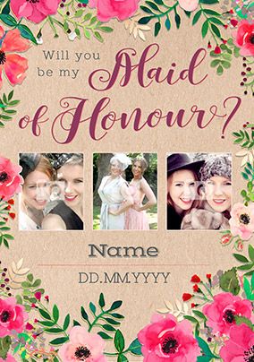Neon Blush - Multi Photo Maid Of Honour Wedding Card