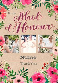 Neon Blush - Multi Photo Maid of Honour Thanks Wedding Card