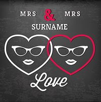 Paper Rose - Wedding Card Hearts & Sunglasses Mrs & Mrs