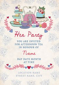 Tea Party Personalised Hen Party Invitation Card