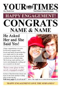 Spoof Newspaper - Engagement Congrats