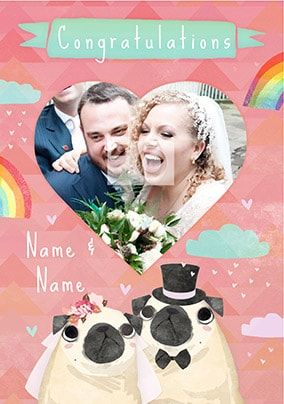 Congratulations - Photo Wedding Pugs Card