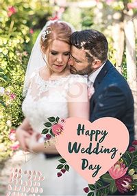 Full Photo with Pink Heart Wedding Card