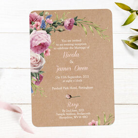 10 Personalised Champagne Red Rose Wedding Invitations Day & Evening D18 