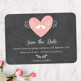Chalkboard Botanical Heart Save the Date Cards
